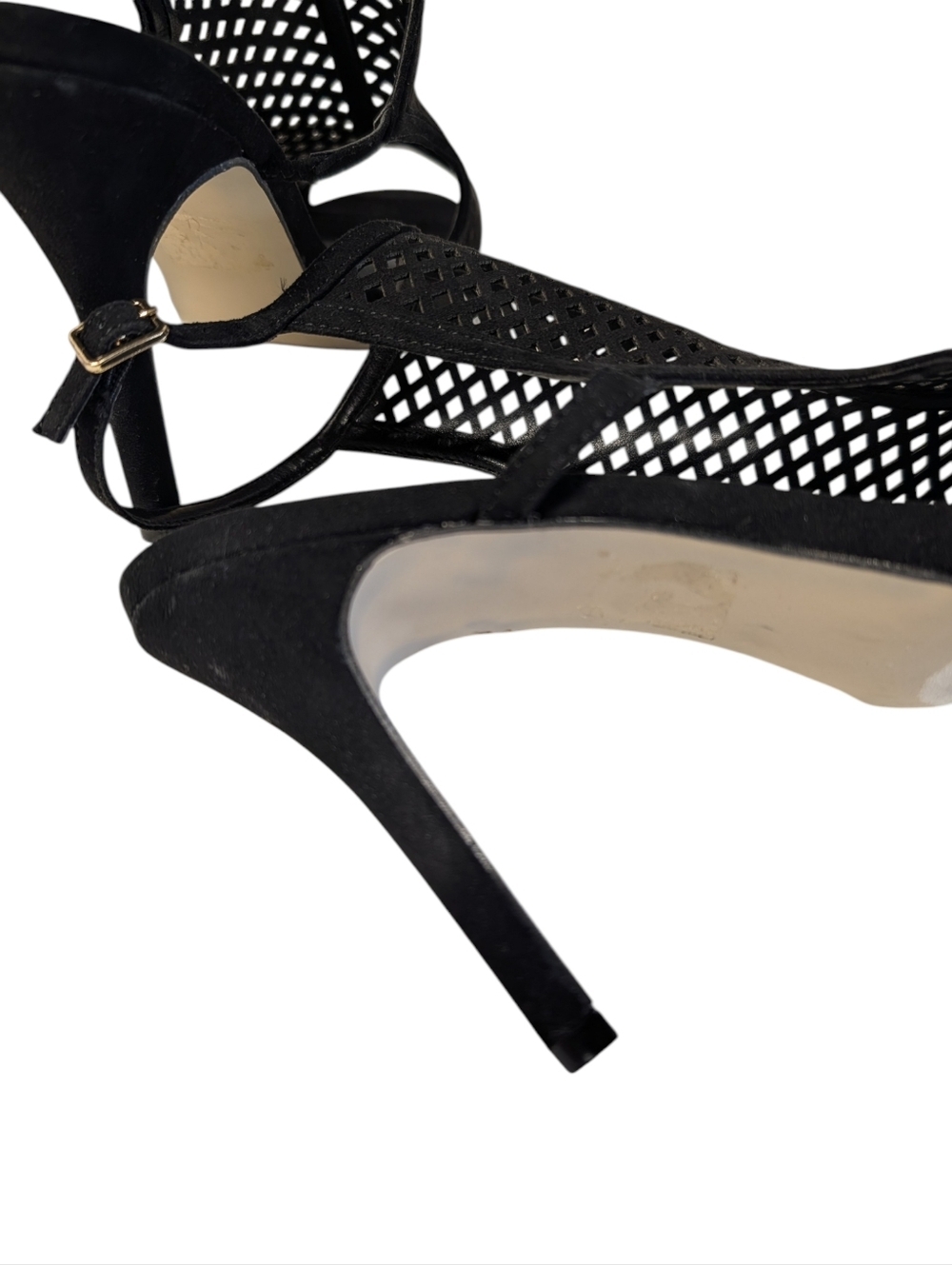 Madden Roseey Black Laser Cut Out Peep Toe Stiletto Heels Sandals Size 9 - Picture 5 of 11